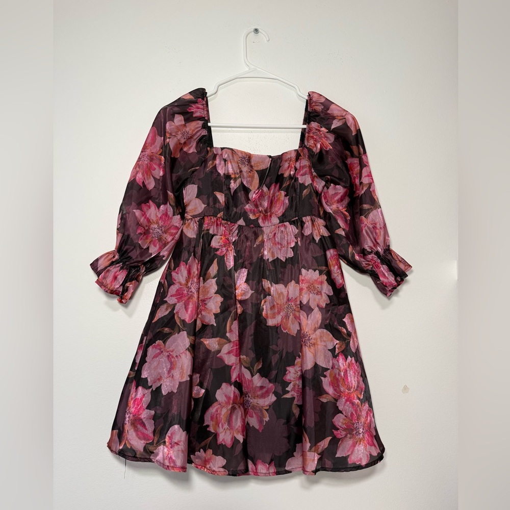 Floral Pink and Black Dress